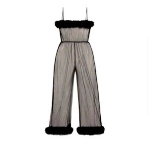 Savage x Fenty | Sheer Marabou Feather Trim Sheer Jumpsuit | NWT SZ M/L